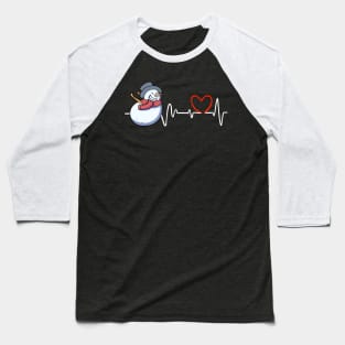 Heartbeat Christmas Snowman Face Funny Heart Frequency Baseball T-Shirt